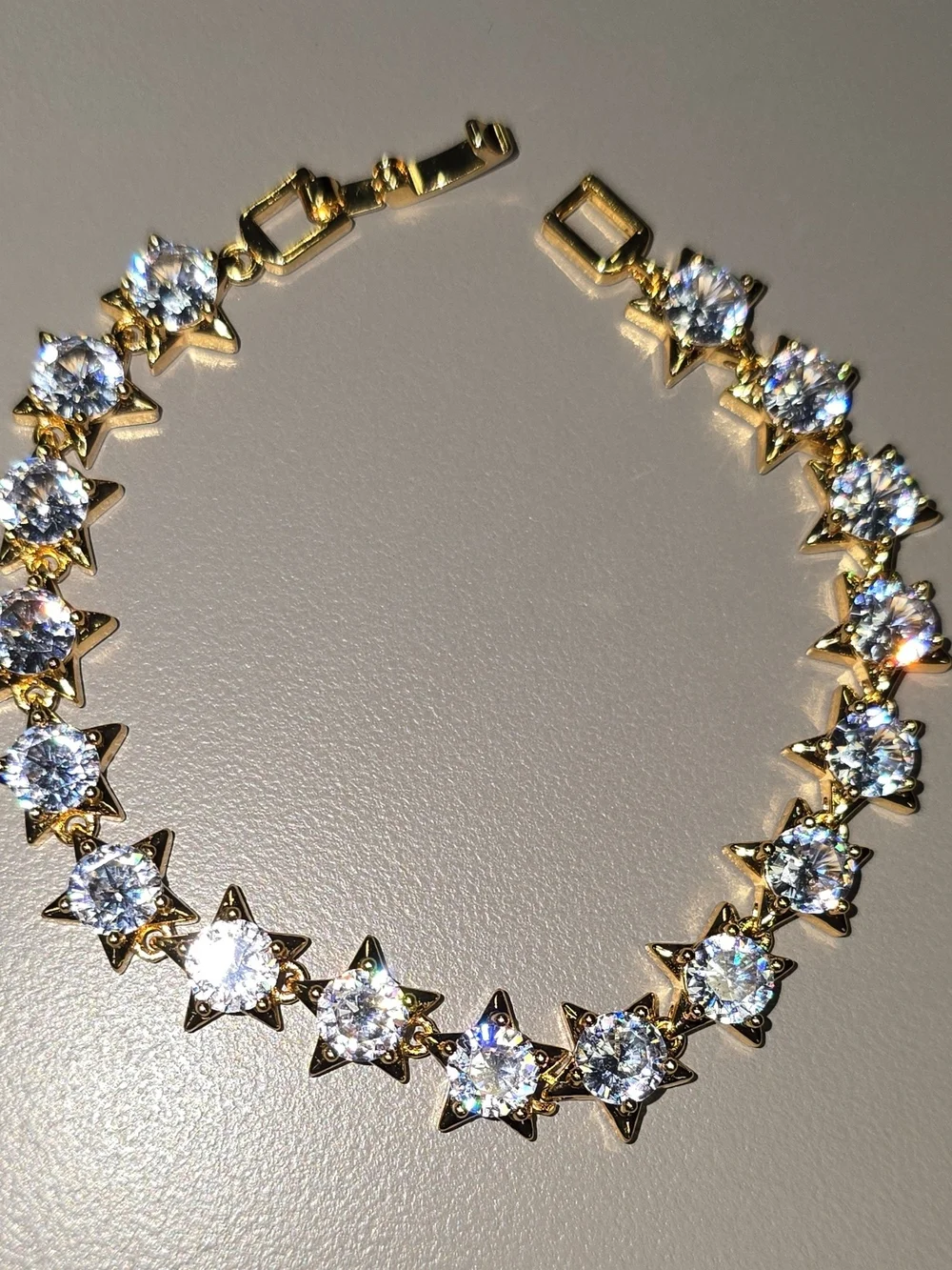 NWOT-Gold Tone Star Tennis Bracelet  Clear Stones Iced Out Celestial Chain